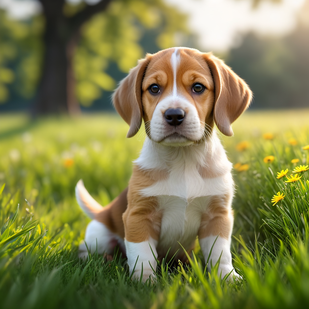 Beagle Puppy Rolling in the Grass