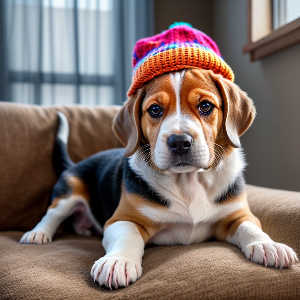 Beagle Puppy in a Beanie Hat