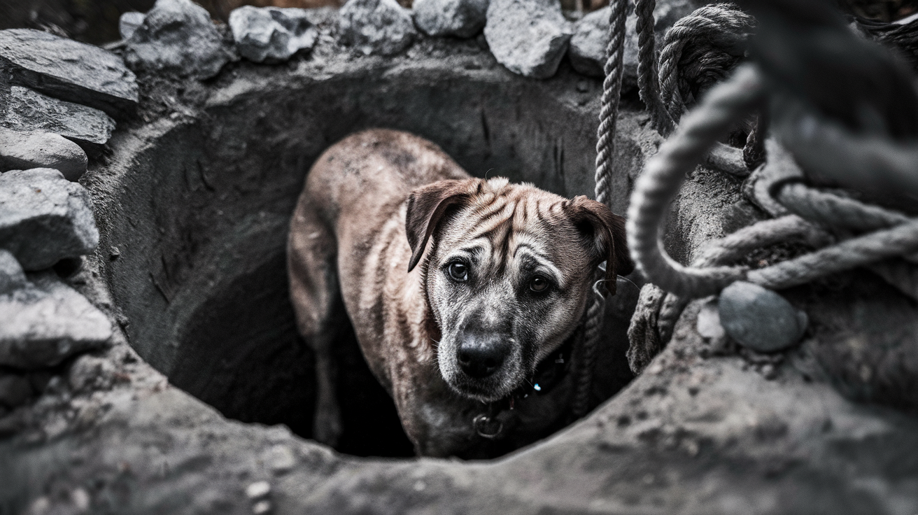 dog stuck in well